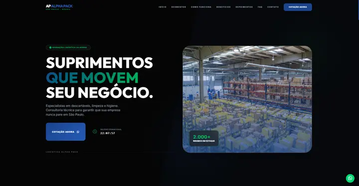 Captura de tela do site Alpha Pack Brasil