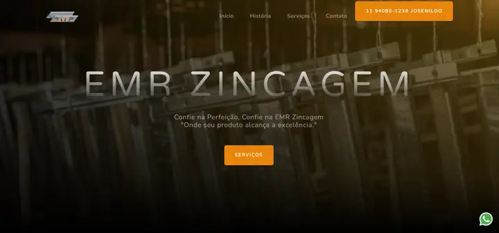 Captura de tela do site EMR Zincagem