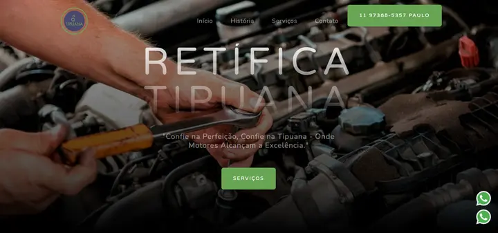 Captura de tela do site Retífica Tipuana